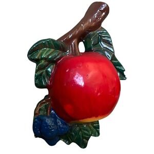 Vintage Chalkware Chalk Apple Blueberry w/‎ Leaves String Holder Retro  9" HTF
